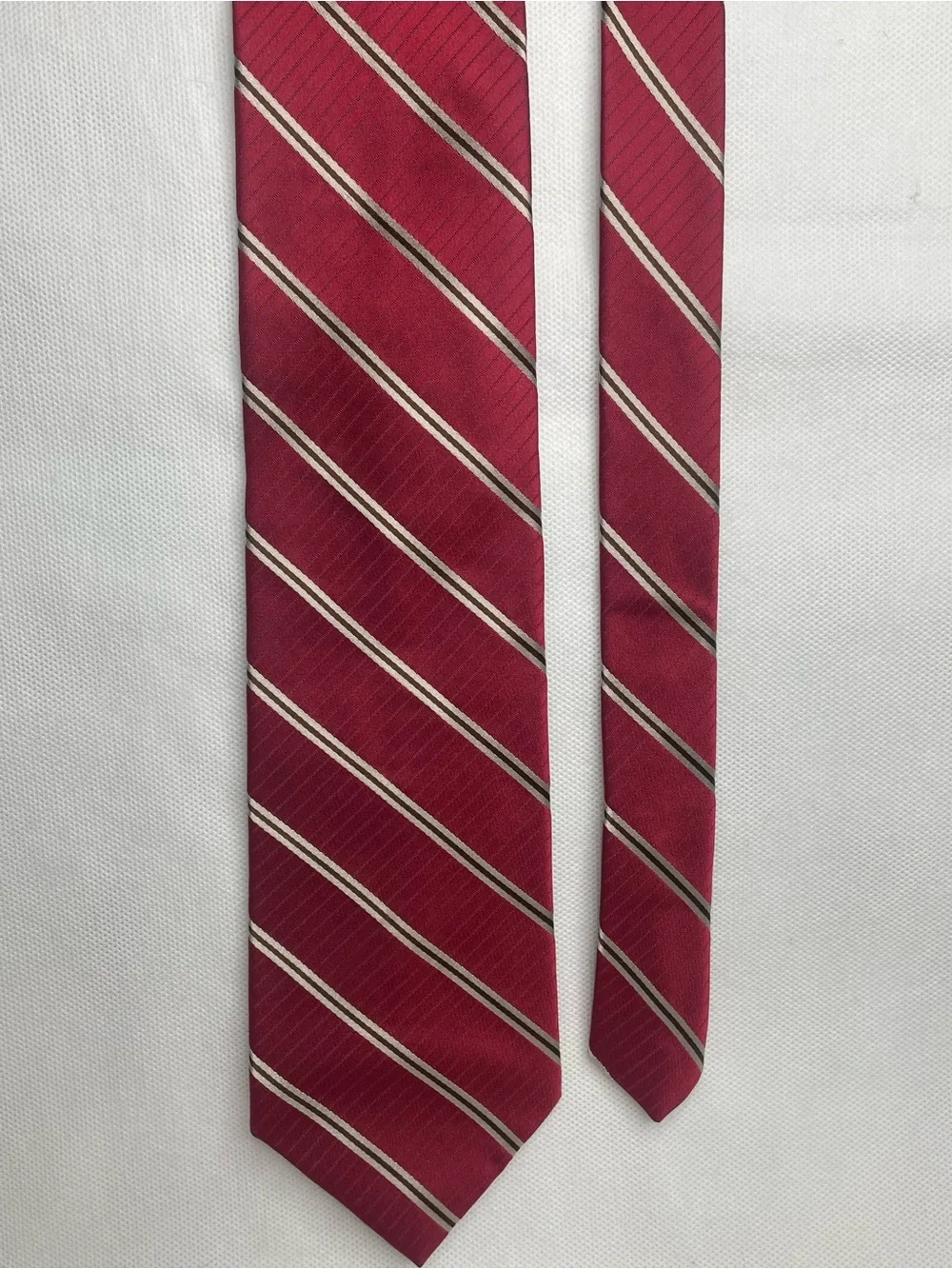 DKNY Champagne Gold Striped Burgundy Red Tie Classic Preppy Necktie Formal USA